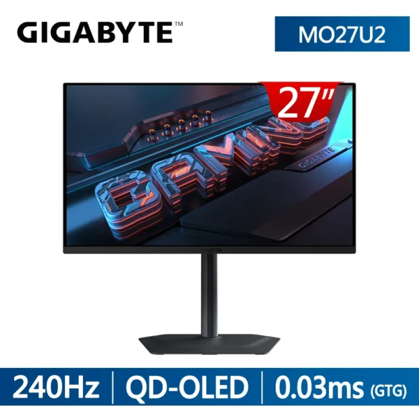 GIGABYTE 技嘉MO27U2 QD-OLED平面電競螢幕(27型/QD-OLED/UHD/4K/240Hz/0.03ms/IPS/KVM)